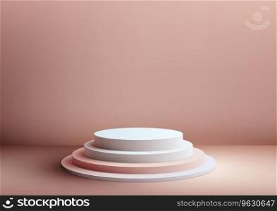 3D realistic white and pink podium steps stand is a versatile prop that can be used for a variety of purposes. It&rsquo;s perfect for product displays, presentations, and more. Vector illustration