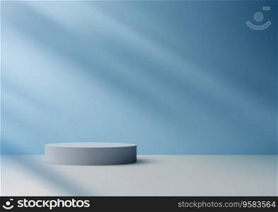 3D realistic white podium platform on a soft blue wall background is a perfect mockup for showcasing your products in a minimalist and modern way. Vector illustration