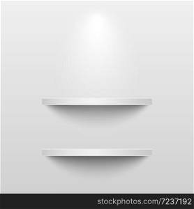 3D realistic white shelf isolated on gray background, vector illustration