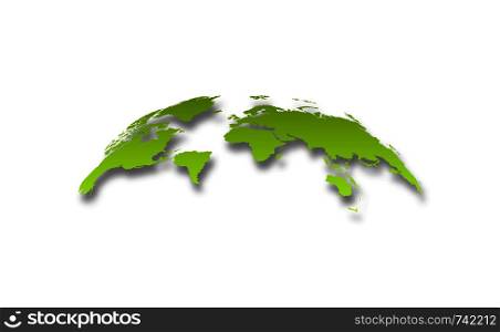 3d realistic World Map Globe with shadow in gradient green