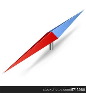 3D red and blue compass arrow isolated on white background.