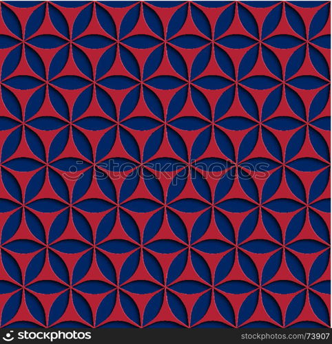 3d Red and Blue Seamless Abstract Geometric Pattern. Frame Border Wallpaper. Elegant Repeating Vector Ornament