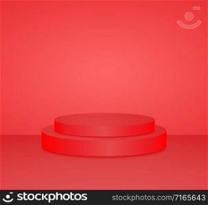 3d red cylinder podium minimal studio background. Abstract 3d geometric shape object illustration render Display