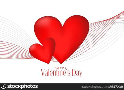 3d red hearts with line wave valentines day background