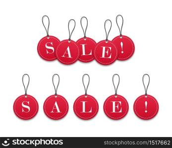 3D red paper price tags sale isolated on white background, vector illustration