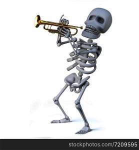 3d render of a skeleton playing a trumpet
