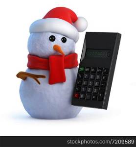 3d render of a snowman holding a calculator