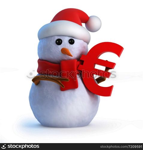 3d render of a snowman holding a Euro currency symbol