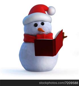 3d render of a snowman reading a book