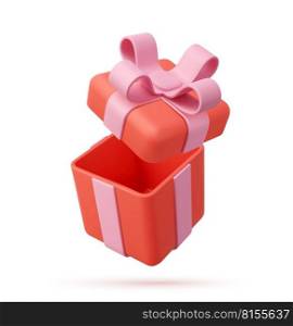 3d render open gifts box isolated on white background. Holiday decoration presents. Festive gift surprise. Realistic icon for birthday or wedding banners. Vector illustration.. 3d gifts box.