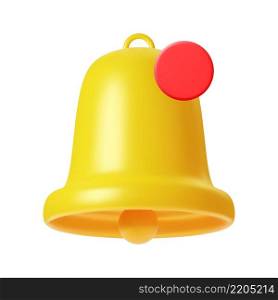 3d render Yellow notification bell icon isolated on white background for social media reminder. Vector illustration. 3d notification bell icon