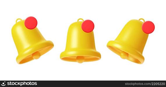 3d render Yellow notifications bell icon isolated on white background for social media reminder. Set of Bells Icon. Vector illustration. 3d notification bell icon