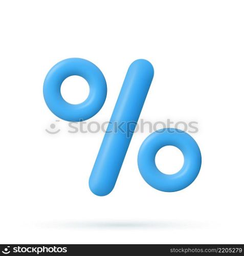 3D rendering blue Percent Sign icon element. Percentage, discount, sale, promotion concept. Vector illustration. blue Percent Sign