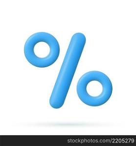 3D rendering blue Percent Sign icon element. Percentage, discount, sale, promotion concept. Vector illustration. blue Percent Sign