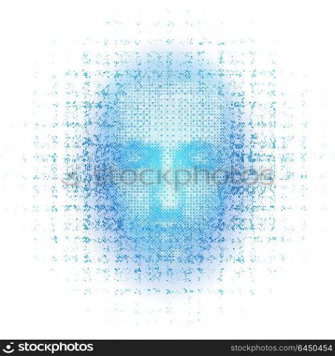 3d rendering of robot face with numbers on white background represent artificial intelligence. Future science, modern technology concept. 3d illustration. 3d rendering of robot face with numbers on white background represent artificial intelligence. Future science, modern technology concept. 3d illustration.