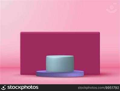 3D rendering with podium minimal pink pastel scene, minimal stand pedestal background for show cosmetic product, Showcase, shopfront, display case. Geometric shape. Vector illustration.
