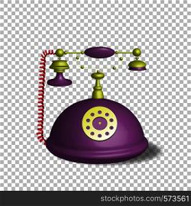 3d retro style pink color disk telephone with wire connection isolated on transparent background. Vintage disk telephone. Vector illustration clip art. . Vintage disk telephone. Vector illustration clip art.