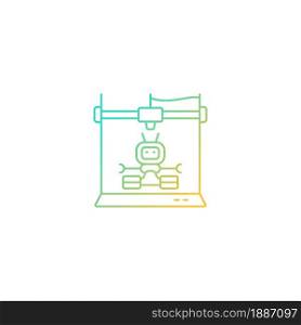 3d robots printing gradient linear vector icon. Robotic additive manufacturing. Innovative robot building process. Thin line color symbol. Modern style pictogram. Vector isolated outline drawing. 3d robots printing gradient linear vector icon