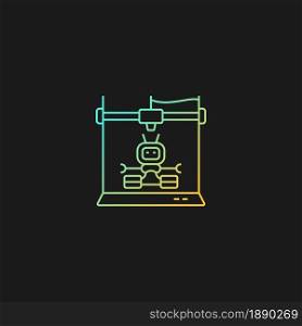 3d robots printing gradient vector icon for dark theme. Robotic additive manufacturing. Innovative robot building. Thin line color symbol. Modern style pictogram. Vector isolated outline drawing. 3d robots printing gradient vector icon for dark theme