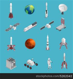 3d Rocket Space Icon Set. Isolated and colored 3d rocket space icon set with cosmic elements and technical tools for work in space vector illustration