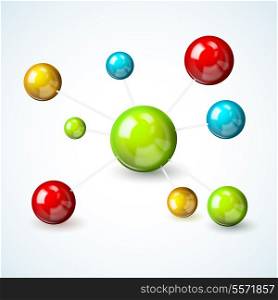 3d scientific molecule model concept with colored atoms vector illustration