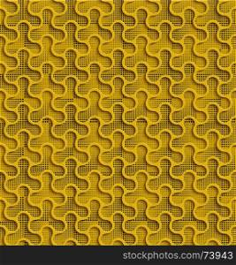 3d Seamless Web Geometric Pattern. Yellow Background Of Forms Of A Spinner With Black Dots In The Background. Frame Border Wallpaper. Elegant Repeating Vector Ornament