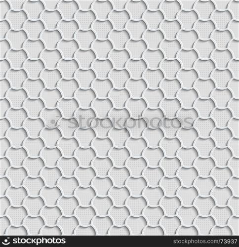 3d Seamless Web Hexagon Pattern. Gray Tile Surface Gray Dots Of Different Sizes On The Bottom Layer. Frame Border Wallpaper. Elegant Repeating Vector Ornament