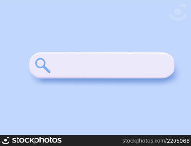 3D search bar. Browser button for website and UI design. Search form template. web search concept. 3d rendering. Vector illustration. 3D search bar.