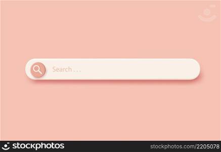 3D search bar. Browser button for website and UI design. Search form template. web search concept. 3d rendering. Vector illustration. 3D search bar.