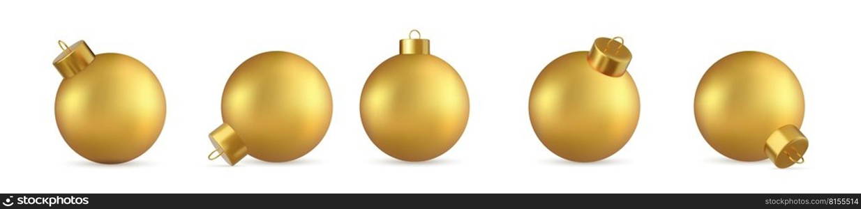 3d set of glass gold Christmas ball Isolated on white background. New year toy decoration. Holiday decoration element. 3d rendering. Vector illustration. gold Christmas ball