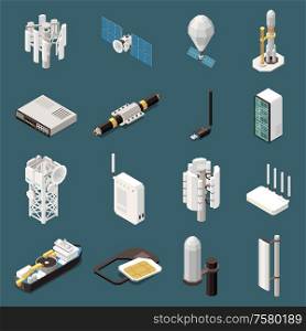 3d set of isometric icons with various equipment for 5g internet isolated vector illustration