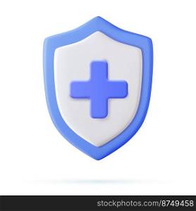 3d Shield icon. Health care concept. Health insurance concept. immune system shield concept on the white background. Icon of virus protection. Vector illustration. Health care concept. Shield icon 3d.