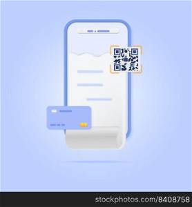 3d smartphone credit card and barcode concept on soft blue pastel background. Shopping online, sale, promotion, discount. Minimal cartoon icon. Vector illustration