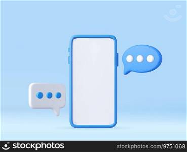 3D smartphone with floating chat bubbles, social media chat app trendy. concept of online talking, conversation, discussion. 3d rendering. Vector illustration. 3D render smartphone with floating chat