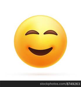 3d smile emoji icon. Friendly emoticon, happy yellow face with simple closed smile. emoticon showing a true sense of happiness. Vector illustration. 3d smile emoji
