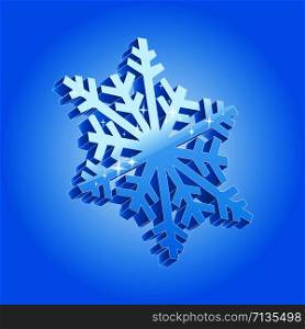 3d snowflake isolated on blue gradient background.