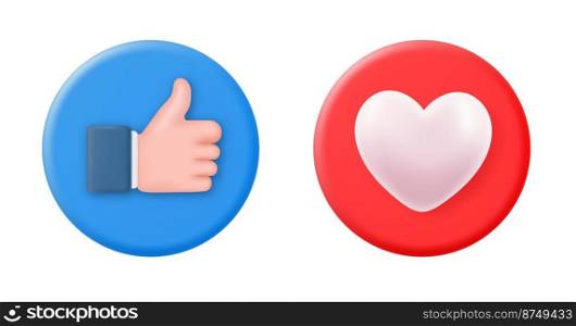 3d social media icon set thumbs, comment and love isolated on white background. Social media Creative concept idea. Vector illustration.. 3d social media icon set