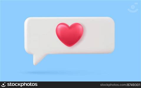 3d social media notification love like heart icon in red pin isolated on white background with shadow 3D rendering. Vector illustration. 3d social media notification