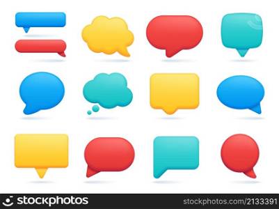 3d speech bubble icon, empty chat message or comment. Realistic talking and thinking balloon, social media text notification bubbles vector set. Comic clouds for online discussion or conversation. 3d speech bubble icon, empty chat message or comment. Realistic talking and thinking balloon, social media text notification bubbles vector set