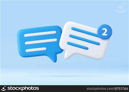 3D speech bubble icons isolated on background. 3D symbol for chat on social media. reply sign with social media. Chatting box, message box. 3d rendering. Vector illustration. 3d Blank white speech bubble pin