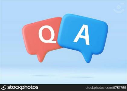 3d Speech bubble with q and a letters, questions and answers, faq chat. 3d rendering. Vector illustration. 3d Speech bubble with q and a letters,