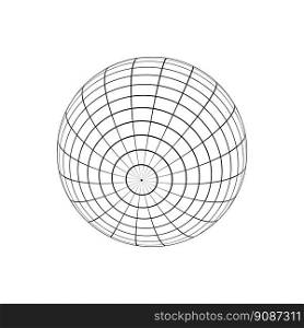 3D sphere wireframe. Orbit model, spherical shape, gridded ball. Earth globe figure with longitude and latitude, parallel and meridian lines isolated on white background. Vector outline illustration. 3D sphere wireframe. Orbit model, spherical shape, gridded ball. Earth globe figure with longitude and latitude, parallel and meridian lines isolated on white background