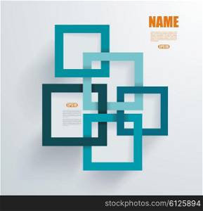 3D Square geometric element on blue paper frames, vector texture pattern with shadow.