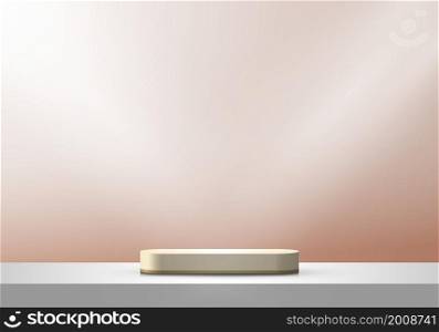 3D stage layered white, brown and beige color podium pedestal with lighting minimal scene. You can use for product display. Vector illustration
