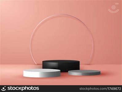 3D studio room empty product stand, platform, podium for the presentation. Scene to show cosmetic showcase, shop front, display case. Geometric shapes minimal design. Vector illustration