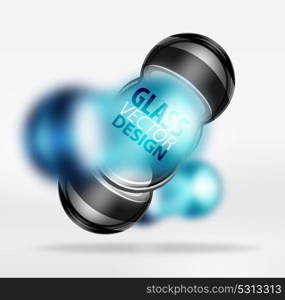 3d techno glass bubble design. Blue 3d techno glass bubble design, vector future hi-tech shapes with blurred effects