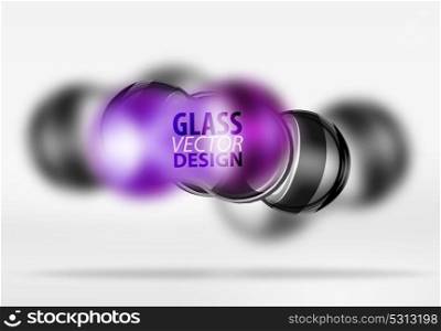 3d techno glass bubble design. Purple 3d techno glass bubble design, vector future hi-tech shapes with blurred effects