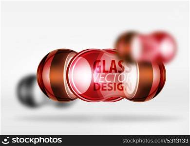 3d techno glass bubble design. Red 3d techno glass bubble design, vector future hi-tech shapes with blurred effects