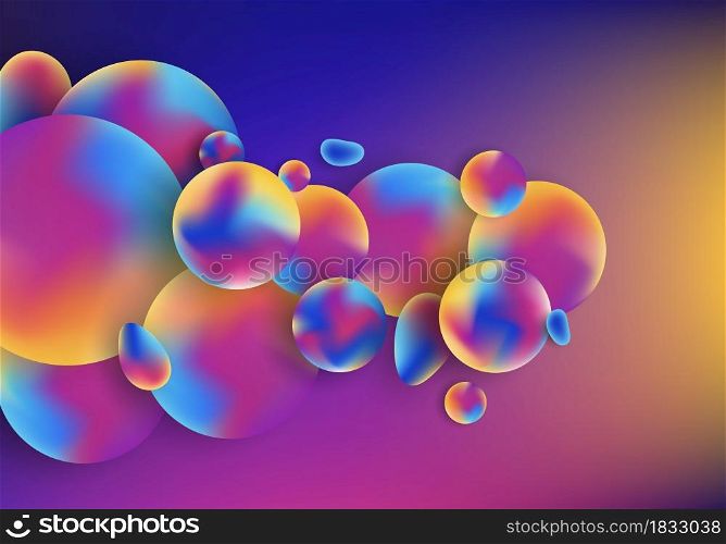 3D trendy abstract vibrant color circles spheres fluid shapes elements on vivid background. Vector illustration