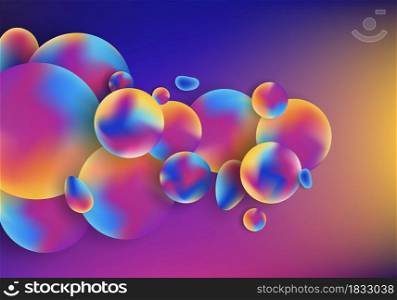 3D trendy abstract vibrant color circles spheres fluid shapes elements on vivid background. Vector illustration